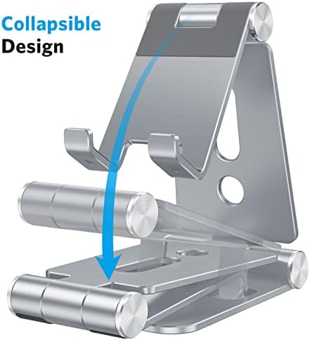 OMOTON Foldable Cell Phone Stand, C4 Portable Aluminum Phone Holder, Adjustable Phone Dock Cradle Compatible with iPhone 16/15/14 Pro Max, Samsung Galaxy, Small Tablets and Other Phones, Grey – Enhanced Compatibility and Speed