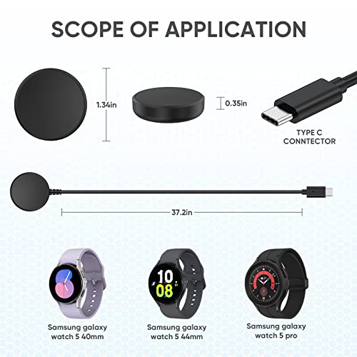 Dual Pack USB-C Charger for Samsung Galaxy Watch 5 & Watch 5 Pro – Ultra-Fast Charging Cable (3.3 ft) for Enhanced Performance, Durability, and Versatile Use – Perfect Replacement Solution for Smartwatch Power Needs