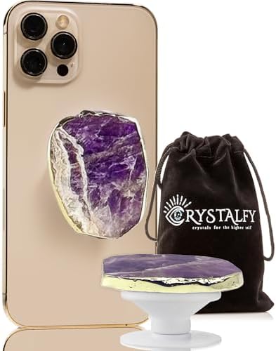 Transform Your Mobile Experience with CRYSTALFY White Clear Quartz Druzy Crystal Phone Grip – Versatile Kickstand & Unique Gemstone Top for i Phone, i Pad, Kindle & More – Handcrafted Natural Accessory with Enhanced Adhesion and Customizable Design – Perfect for Style, Functionality, and Gifting