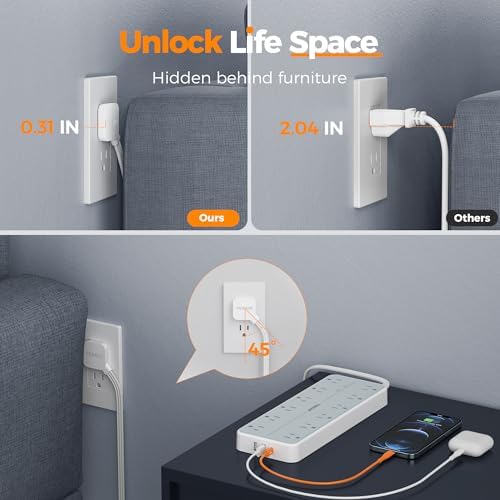 TESSAN High-Capacity Surge Protector Power Strip – 12 AC Outlets & 3 Fast USB Ports (1 USB-C) – Flat Wall Plug Design for Space Efficiency – 5 Ft Cord with 1700 Joules Surge Protection – Essential Power Management Solution for Home, Office, and Dorm Room Use