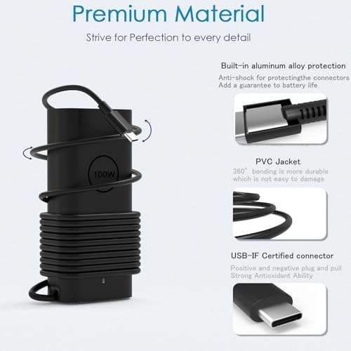 Ultra-Fast 100 W USB-C Charger for Dell Precision & Latitude Laptops – Reliable Power Supply with Enhanced Compatibility and Safety Features for Busy Professionals on the Move