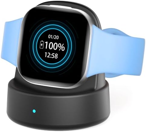 Upgrade Your Fitbit Charging Experience: Premium Magnetic Dock for Fitbit Sense, Sense 2, Versa 3 & 4 – Fast, Reliable Power Delivery with Compact Design and Included Cable – Essential Smartwatch Accessory in Sleek Black