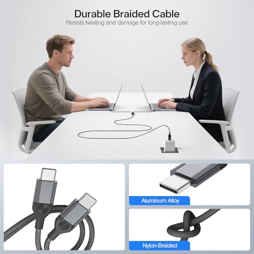 Maximize Charging Efficiency with the 140 W 2-in-1 USB C to USB C Braided Cable – Fast Charge Your i Phone 16 Pro Max, Mac Book Pro & Samsung Devices, Durable 4 Ft Length, Universal Compatibility for All Type-C Devices