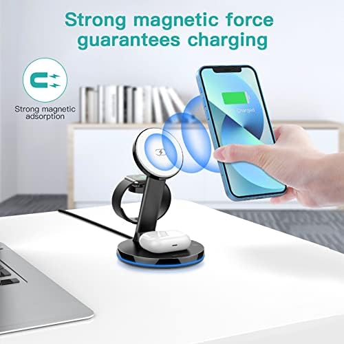 Weetla Magnetic 3-in-1 Wireless Charging Station – Rapid Charge for i Phone 13/12 Series, Apple Watch 7/6/SE/5/4/3/2, and Air Pods Pro/2 – Includes QC 3.0 Adapter for Optimal Efficiency – Compact Design Ideal for Home, Office, and Travel – Stylish Solution to Eliminate Cord Clutter with Long-Lasting Durability