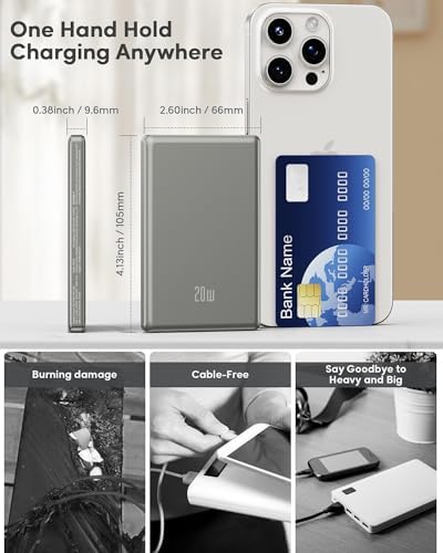 Sleek 5000 m Ah Mag Safe Battery Pack – Fast Wireless Charger for i Phone 12-16 Series – 20 W PD Magnetic Power Bank with USB-C – Ultra Slim Portable Charging Solution in Matte Black for Effortless Power On-the-Go