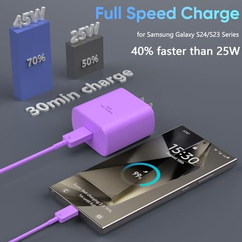 Rapid Charge 45 W USB Type C Power Adapter with 6.6 FT Cable for Samsung Galaxy – Ultimate Fast Charging Solution for S25/S25 Ultra/S24/S23/S22/Note Series – Enhanced Compatibility and Robust Build for Daily Demands
