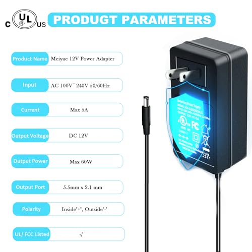 Reliable 12 V 5 A Power Supply Adapter – 60 W High-Efficiency DC Adapter for LED Lighting, CCTV, and Security Systems – Universal Input (100 V-240 V) with 5.5 x 2.1 mm Connector for Maximum Device Compatibility and Performance Assurance