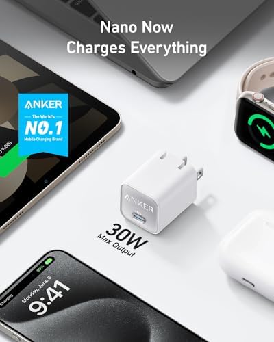 Anker Nano 30 W USB-C Charger Block – Ultra-Compact Fast Charger for i Phone 16/15, Galaxy Devices, & i Pads – Travel-Friendly Design with Power IQ 3.0 for Rapid, Efficient Charging & Enhanced Device Life – Perfect for Mag Safe Accessories and On-the-Go Power Needs
