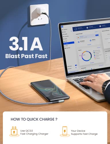 AINOPE Right Angle USB C Cable – 2-Pack (10 ft + 10 ft) Fast Charging 3.1 A Nylon Braided Charger for Enhanced Device Compatibility, Ideal for Gaming and Multitasking, Durable Black Design