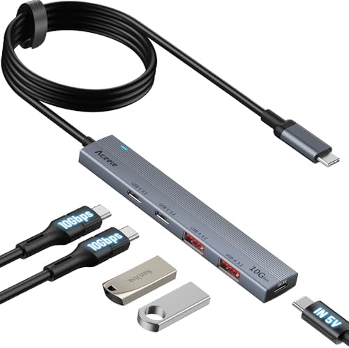 Revolutionize Your Connectivity with the Aceele 10 Gbps USB C Hub Splitter – Ultimate 4-Port Adapter Featuring Dual USB-A 3.2 & USB-C 3.2 for Mac Book Pro, i Mac, i Pad – High-Efficiency 100 W Power Delivery Charging – Seamless Device Integration for Swift File Transfers and Enhanced Productivity