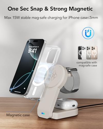 Ultimate 3-in-1 Foldable Wireless Charging Station for Apple Devices – Sleek Magnetic Dock for i Phone 16/15/14/13/12, Apple Watch Series 10/Ultra 2/Ultra/9/8/7/6/5/4/SE/SE 2, and Air Pods 4/3/Pro/2 – Fast, Portable, and Clutter-Free Charging Solution for Home or Travel