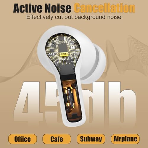Elevate Your Audio Experience with Muse Space Bluetooth 5.4 Wireless Earbuds – Advanced Active Noise Cancelling (ANC) & Environmental Noise Cancelling (ENC) for Crystal-Clear Sound, Sweat-Proof Construction for Active Use, Integrated Microphone for Effortless Hands-Free Communication, LED Battery Indicator for Easy Monitoring – The Ultimate Companion for Fitness Enthusiasts and Frequent Travelers (White)
