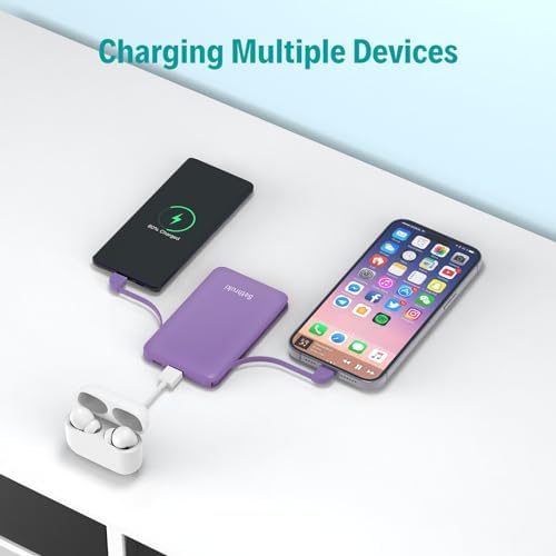 Ultra-Slim 6000 m Ah Portable Charger with Built-in Cables – Lightweight Fast Charging Power Bank for i Phone, Samsung, and Android Devices – Perfect Travel Companion for On-the-Go Power Solutions