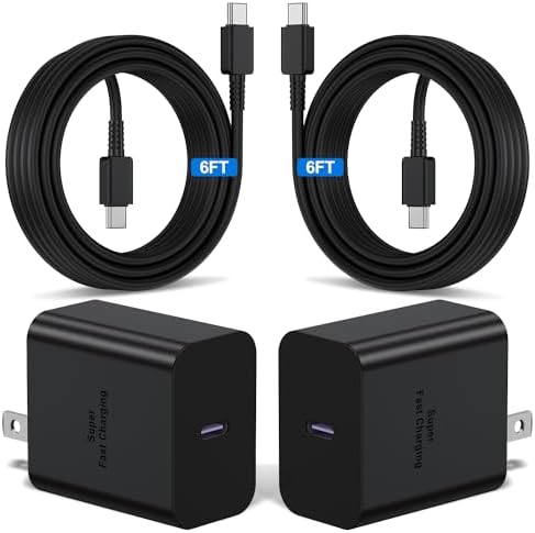 Super Fast 45 W USB-C Charger Cable Set – 2 Pack (6 ft & 10 ft) for Samsung Galaxy S25 Ultra, S24, S23, S22, Note 20 & More – Premium Durability, Versatile Lengths for Rapid Charging at Home or On-the-Go – Elevate Your Power Delivery Experience with Enhanced Compatibility and Long-Lasting Quality