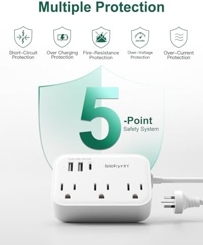 Unlock Seamless Global Connectivity with the Leekyrin Universal Power Adapter for Australia & New Zealand – 3 AC Outlets & 3 USB Ports (1 USB-C) for Fast, Reliable Charging in AU, NZ, China, Argentina, and Fiji – Perfect for Travelers Demanding Versatile Power Solutions and Enhanced Safety Features