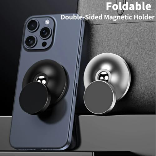 Magnetic Car Phone Holder – Strongest N52 Magnet, 360° Adjustable & 180° Flip, Aluminum Alloy Built, Universal Car Mount for Magsafe iPhone & All Phones (Includes Metal Plate & Ring) – Silver – Enhanced Compatibility and Speed