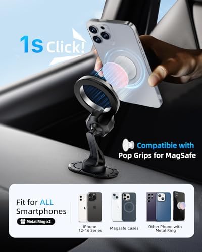Pop-Tech Mag Safe Adhesive Car Mount – Advanced Magnetic Phone Holder for i Phone 12-16 Series | 360° Rotatable Dashboard Mount with Enhanced Grip and Seamless Integration for Ultimate Driving Convenience