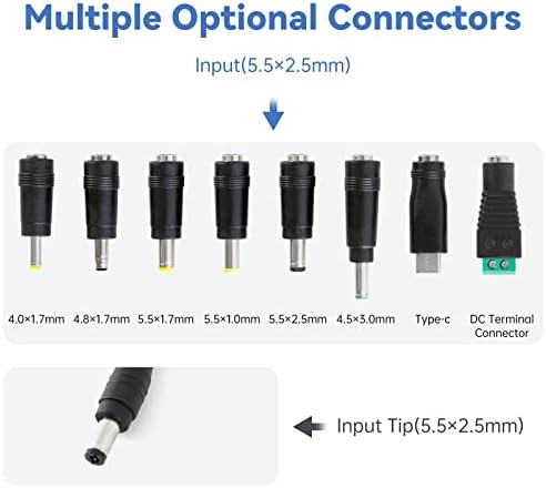 Universal 3 V-24 V Adjustable DC Power Supply Adapter – 3 A 72 W with 8 Interchangeable Tips for Ultimate Compatibility and Advanced Safety Features