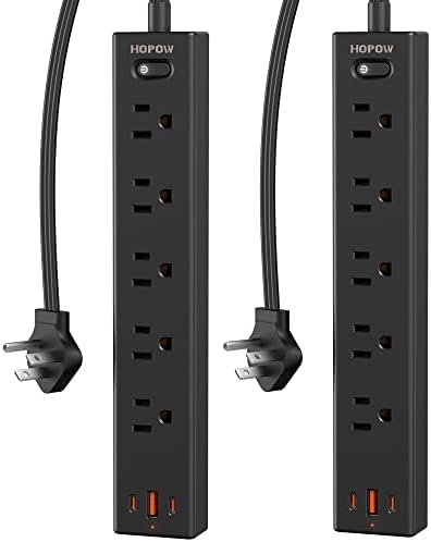 Ultra-Slim 15 FT Flat Plug Power Strip with 5 Outlets & 3 Smart USB Ports – 1700 Joules Surge Protector for Home, Office & Dorm Use – Space-Saving Design with Right-Angle Plug for Optimal Access and Charging Efficiency