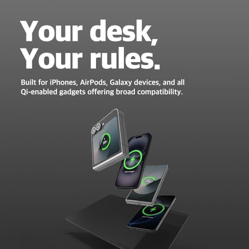 POUT H3 Midnight Blue Portable Qi Wireless Charging Mouse Pad – Effortless Device Charging Meets Sleek Workspace Efficiency for Laptops, i Phones, Air Pods & Samsung Galaxy – Lightweight, Non-Slip Design Enhances Productivity & Style