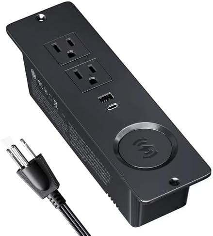Recessed USB-C Power Strip with 20 W Fast Charging – Sleek Flush Mount Design for Effortless Furniture Integration, Featuring 2 Outlets and 6 ft Cord for Versatile Placement in Nightstands, Sofa Tables, and Drawers – Ultimate Space-Saving Charging Solution for Modern Devices