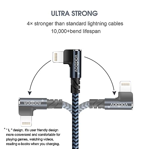 USB-C to Lightning Braided Charging Cable Duo – Fast Charging 90 Degree Right Angle Cord for i Phone – MFi Certified, Durable 10 ft & 6 ft Lengths in Sage Purple – Optimal Comfort & Style for Gaming and Daily Use