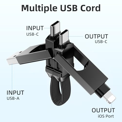 Multi Keychain Charging Cable Travel Portable Charger Cable Magnetic 4 in 1 USB C Cable Compatible with IP 15/15 Pro/ 15 Plus/ 15 Pro Max/MacBook/Galaxy (Lava Black) – Enhanced Compatibility and Speed