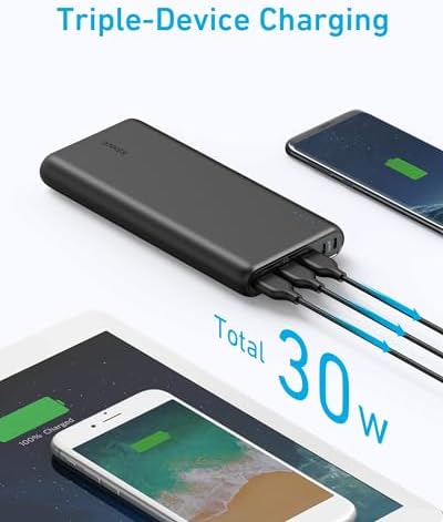 Anker 26,800 m Ah High-Speed Portable Power Bank with Triple USB Ports and Dual Input for Rapid Recharging – Ultimate Battery Solution for i Phone, i Pad, Samsung, and Android Devices, Ensuring Uninterrupted Connectivity on the Go