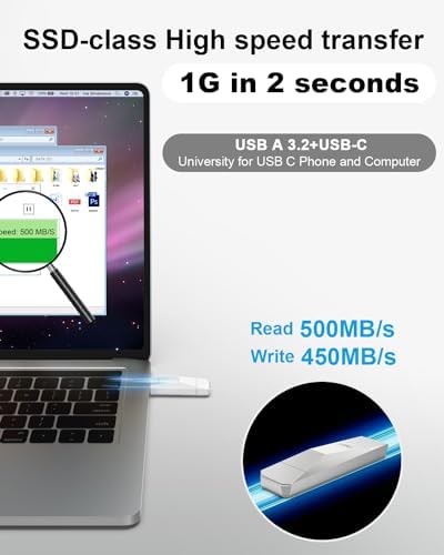 Ultra-Fast 256 GB USB-C 3.2 Gen2 SSD Flash Drive – 2-in-1 OTG Thumb Drive with Keychain Leather Case for Effortless Data Transfer and Enhanced Device Compatibility