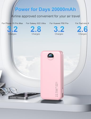Ultimate 20,000 m Ah Portable Charger with Wall Plug – Fast Charging USB-C Power Bank with Built-in Cables, Digital Display, and Versatile 5 Output Ports for i Phone, Android, and Tablets – Stay Charged Anywhere with Enhanced Compatibility and Speed