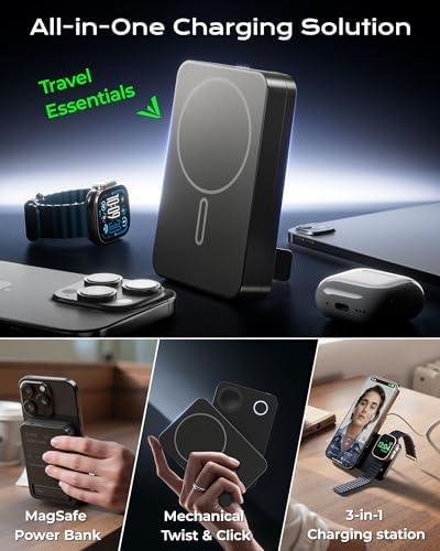 Revolutionary KU XIU 3-in-1 Mag-Safe Wireless Charging Station & Portable Power Bank – 5000 m Ah Fast Charger for i Phone 12-16, Apple Watch Ultra & Air Pods – Ultra-Compact, Foldable Design with Adjustable Viewing Stand for Effortless Travel – Advanced Compatibility & Intelligent Charging Solutions Explore the ultimate charging solution with the KU XIU 3-in-1 Mag-Safe Wireless Charger that seamlessly integrates a powerful 5000 m Ah battery, a versatile stand, and a cutting-edge charging station. Designed for modern travelers, this compact device supports i Phone 12-16 models, Apple Watch Ultra, and Air Pods, ensuring rapid 15 W wireless charging and 20 W PD for USB-C gadgets. The precision-engineered adjustable stand enhances your viewing experience while charging, making it perfect for entertainment on-the-go. Enjoy a sleek, foldable design that fits effortlessly in your pocket or bag, meeting aviation standards for hassle-free travel. With intelligent charging technology, prioritize device safety and longevity while enjoying a charging efficiency of up to 95%. Elevate your charging experience with the KU XIU – the perfect blend of style, practicality, and performance for today’s tech-savvy users.