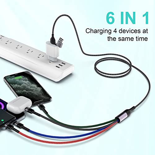 10 Ft 6-in-1 Universal Charging Cable – Premium Nylon Braided USB A, Type C & Lightning Adapter for Android & i Phone – High-Speed Sync for Samsung, Huawei, and More – Versatile Multi-Device Connection Solution
