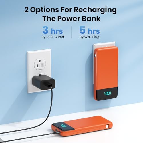 Upgrade Your Charging Experience: 13800 m Ah Portable Power Bank with Built-in Cables and Wall Plug – Fast Charging USB-C Battery Pack for i Phone 16/15/14, Samsung & Android Devices – Ultimate Travel Companion with 4 Outputs for Simultaneous Device Charging