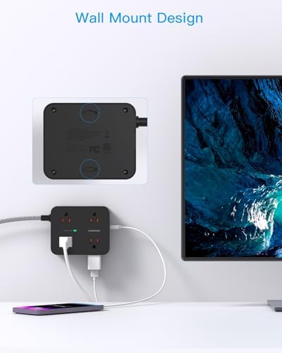 HANYCONY 6 ft Surge Protector Power Strip with 8 Outlets & 2 USB-C Ports – Essential College Dorm Extension Cord with Space-Saving Flat Plug for Fast Charging and Device Safety – Perfect for Home Office and Tech Needs