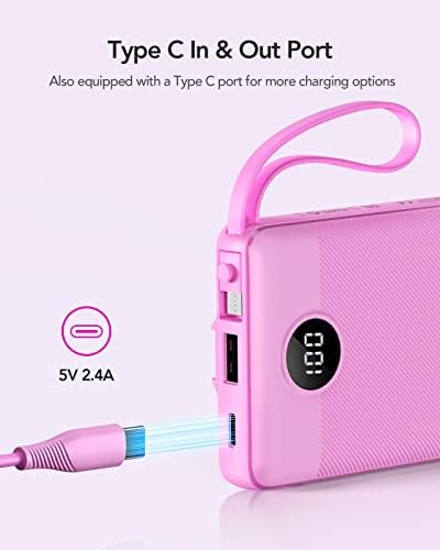 VRURC 10000 m Ah Portable Power Bank with Integrated Cables and LED Battery Indicator – Slim, Lightweight Travel Charger with Dual Input and Five Outputs for Effortless Device Charging – Ideal for Smartphones and Tech Gadgets – Stylish Blue Design (1 Pack) – Ultimate Convenience and Compatibility