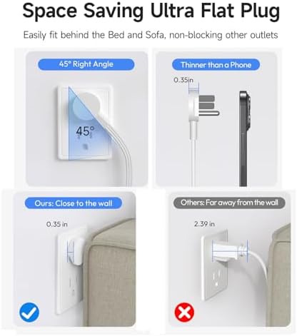 Maximize Connectivity with NTONPOWER 8-Outlet Flat Extension Cord & 3 USB Ports – 6 FT Wall-Mounted Power Strip for Home, Office, and Dorm Use – Space-Saving Design with Surge Protection and High-Speed Charging for All Your Devices