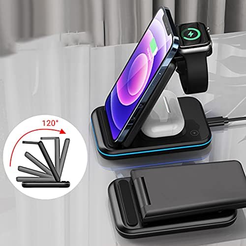 Versatile 3-in-1 Wireless Charging Station with Foldable Design – 15 W Fast Qi Charger Dock for Apple Watch, Air Pods & i Phone/Samsung Devices – Includes 18 W QC3.0 Adapter for Enhanced Speed and Compatibility
