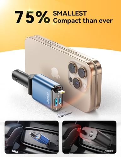 Ultra-Compact 72 W Retractable Car Charger – PD 45 W Fast Charging for i Phone 15/16, Samsung S25/S24 & Pixel – Space-Saving USB C Adapter for Convenient On-the-Go Power Solutions