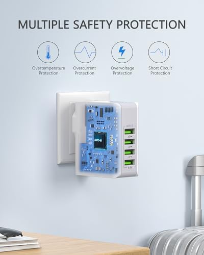LENCENT 4-Port USB Wall Charger – 22 W Fast Charging Travel Adapter with International Plug Compatibility for i Phone & i Pad – Compact Power Solution for Global Travelers – Lightweight, Efficient Multi-Device Charging for Any USB-Powered Device