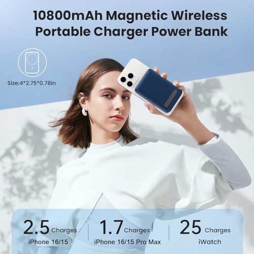 Advanced Magnetic Wireless Power Bank – 10800 m Ah Portable Charger with Foldable Stand, LED Battery Indicator, and 25 W Fast Charging for i Phone 16/15/14/13/12 Pro/Pro Max/Plus – Ultimate Compatibility and Convenience