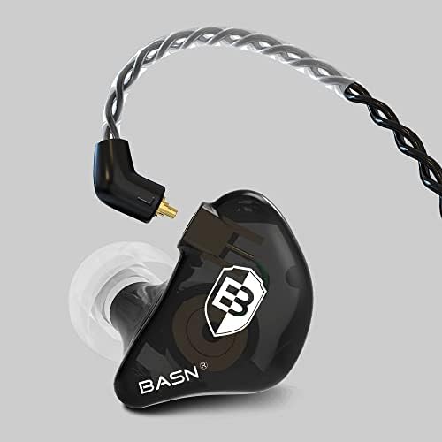 BASN Bsinger Professional Dual Driver In-Ear Monitor Headphones – Hi-Fi Sound Quality Earbuds with Built-in Mic for Musicians and Drummers (Black, 2-Pin) – Superior Comfort and Durability for Live Performances