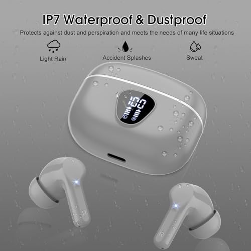 Elevate Your Audio Experience with Bluetooth 5.3 Wireless Earbuds – Hi-Fi Stereo Sound, 40-Hour Battery Life & Advanced Noise Cancelling for Ultimate Focus – IP7 Waterproof Design Perfect for Sports and Everyday Use – Seamless Compatibility with i OS & Android Devices