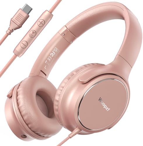 Experience Premium USB C Over-Ear Headphones with Built-In Microphone – Exceptional HD Stereo Sound for Gaming and Travel, Foldable Design for Easy Portability, Compatible with i Phone 16, Samsung, and Laptops – Ideal Wired Headset for Unmatched Audio Enjoyment