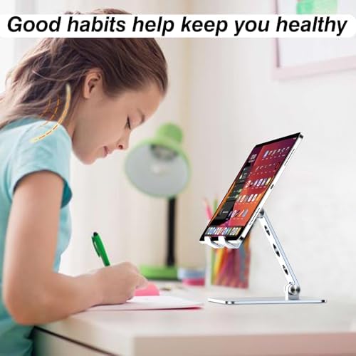 Premium Adjustable Aluminum Tablet Stand for Desk – Versatile Portable Holder for 4-16″ i Pad Pro, Kindle, and Nintendo Switch – Lightweight, Foldable Design for Travel and Home Use – Enhanced Stability with Non-Slip Pads for Secure Device Support – Ideal for Work, Streaming, and Cozy Reading in Any Setting