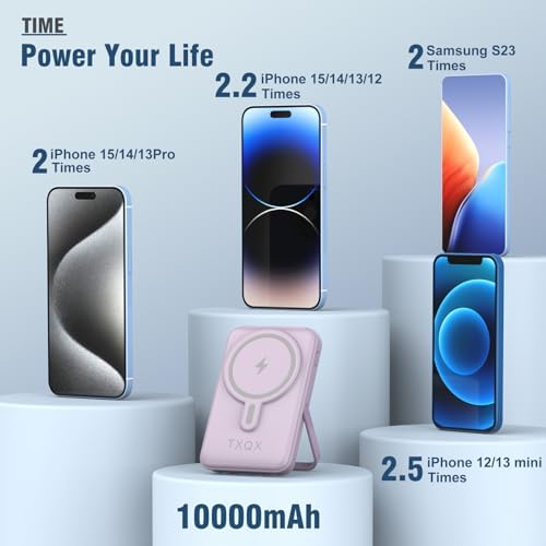 Ultra-Sleek 10000 m Ah Wireless Magnetic Power Bank – Fast Charging Portable Charger with Built-in Cables & LED Display – Compatible with i Phone 16/15/14/13/12/Pro/Mini/Pro Max (Purple) – Convenient On-the-Go Power Solution with Integrated Stand and Mag-safe Technology