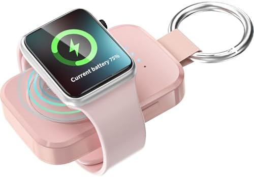 Compact Magnetic Power Bank for Apple Watch – 1000 m Ah Portable Charger with Keychain Attachment for Effortless Travel Compatibility – Ideal Smart Gadget for Apple Watch Series 10/9/8/7/6/SE/5/4/3/2/Ultra 2 – Sleek White Design for Modern Users