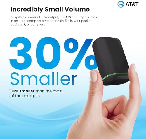 AT&T 60 W Dual USB-C Power Delivery Wall Charger – Efficient Rapid Charging for Smartphones, Tablets, and Laptops with Safety Features – Compact & Portable Dual Device Adapter for Home and Office Use