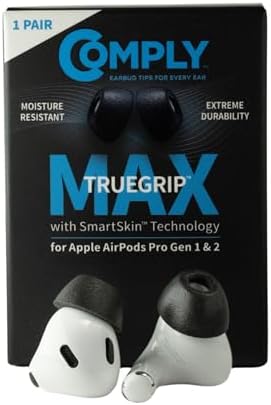 Upgrade Your Listening Experience with Comply Memory Foam Earbud Tips for Apple Air Pods Pro 1 & 2 | Superior Comfort & Secure Fit | Premium Noise Isolation Design | Anti-Slip Technology | Black, Medium (3 Pairs) for Enhanced Sound Quality and Longevity
