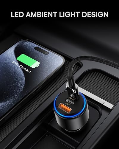 ZEEHOO 95 W High-Speed USB-C Car Charger – Dual Port Fast Charging Adapter for i Phone 15 Pro Max, Samsung Galaxy S23/S22 & More – Ultimate Device Compatibility and Safety Features for On-the-Go Power