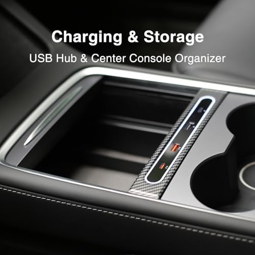 Transform Your Tesla Model 3/Y with the Ultimate USB Hub – Multi-Port Charger with Tricolor LED for 2021-2023 Models – Fast Charging Solution for All Your Devices – Stylish Interior Accessory for Seamless Connectivity